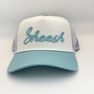 Dirty Word Trucker Hat “SHEESH” Mesh Back Cap - Baby Blue & Off White - $35 MSRP
